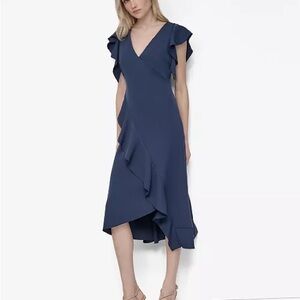 NWT DKNY Ruffle Sleeve V Neck Midi Dress